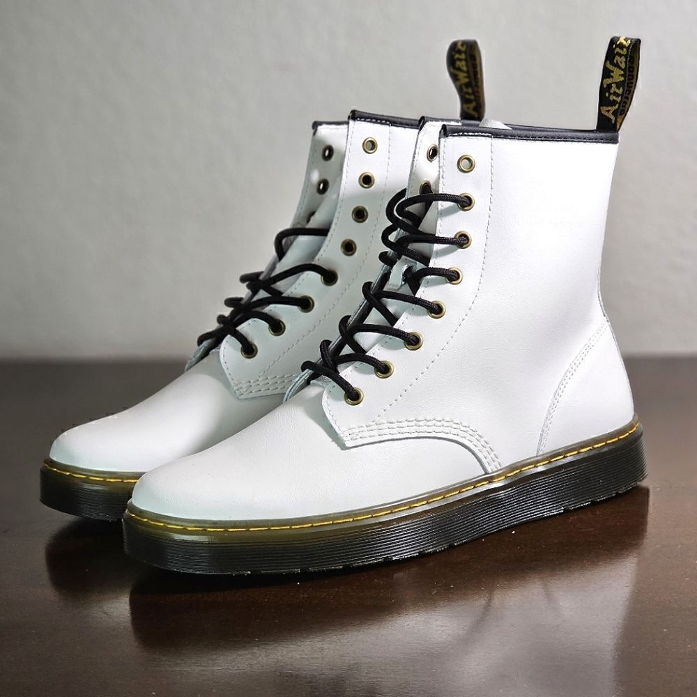 Dr. Martens Zavala Combat Boots White Brown Women's Size 6 Leather AW004 DMs New